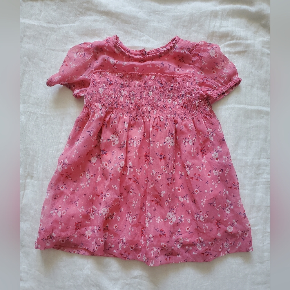 GAP Beautiful Pink Floral Smocked Baby Dress 3-6 Months